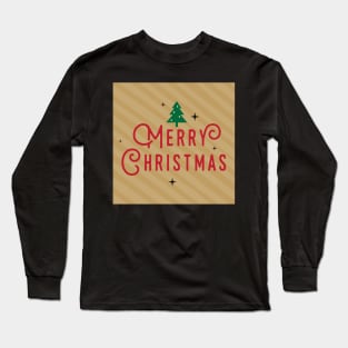 Retro Merry Christmas on Kraft Striped Background Long Sleeve T-Shirt